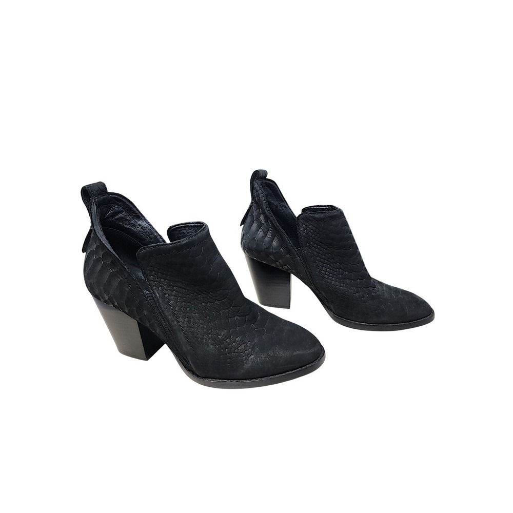 Jeffrey Campbell Booties 6.5 Wom Black Leather Rowlan Snakeskin Block Heel 2.75"